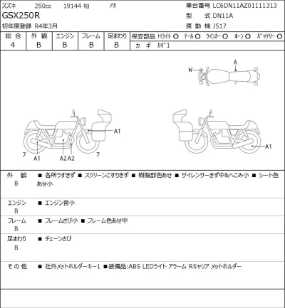 Suzuki GSX250R лот № 5214 оценка 4  с аукциона в Японии 0