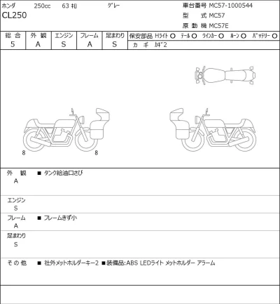 Honda CL250 лот № 5260 оценка 4.5  с аукциона в Японии 0