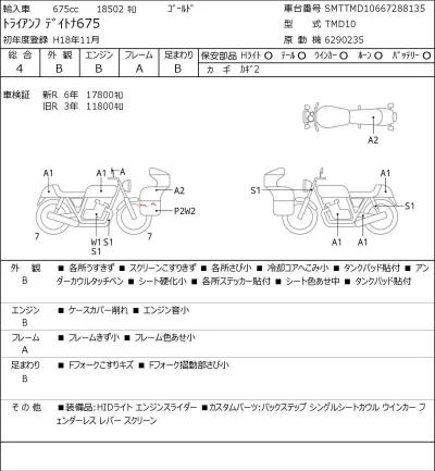 Triumph  DAYTONA675 лот № 5217 оценка 4  с аукциона в Японии 0