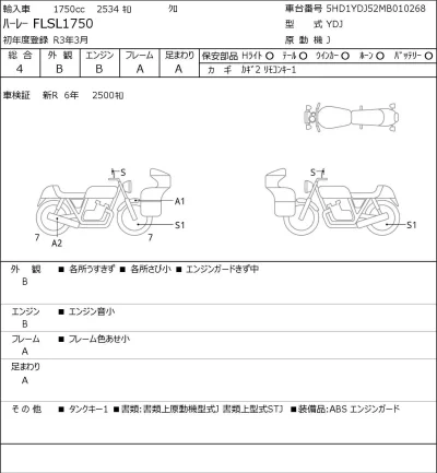 Harley-Davidson HARLEY FLSL1750 лот № 7409 оценка 4  с аукциона в Японии 0