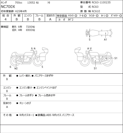 Honda NC700X лот № 8414 оценка 4  с аукциона в Японии 0
