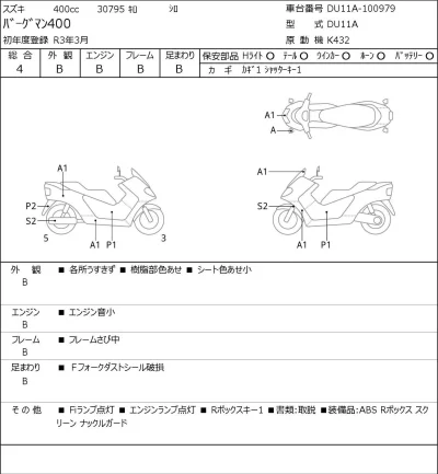 Suzuki BURGMAN400 лот № 8422 оценка 4  с аукциона в Японии 0