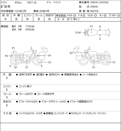 Yamaha BOLTR лот № 7433 оценка 4  с аукциона в Японии 0