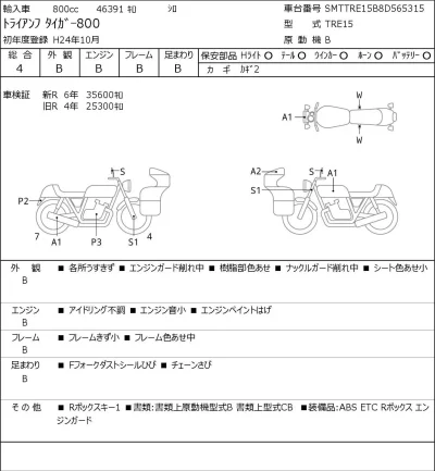 Triumph  TIGER 800 лот № 7450 оценка 4  с аукциона в Японии 0