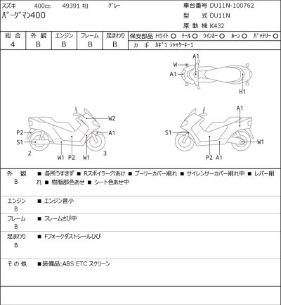 Suzuki BURGMAN400 лот № 8505 оценка 4  с аукциона в Японии 0