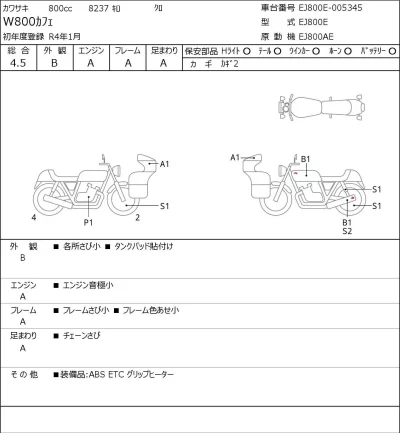 Kawasaki W800KAFE лот № 8509 оценка 4.5  с аукциона в Японии 0