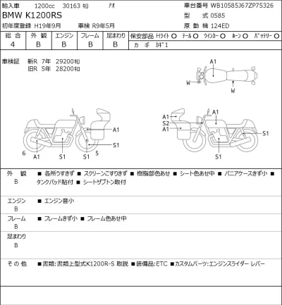 BMW  K1200RS лот № 8512 оценка 4  с аукциона в Японии 0