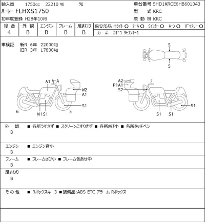 Harley-Davidson HARLEY FLHXS1750 лот № 7542 оценка 4  с аукциона в Японии 0