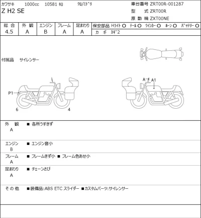 Kawasaki Z H2 SE лот № 8552 оценка 4.5  с аукциона в Японии 0