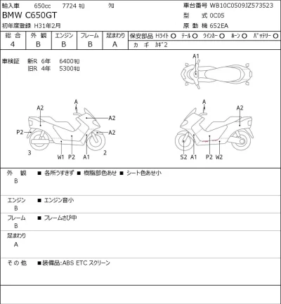 BMW  C650GT лот № 7571 оценка 4  с аукциона в Японии 0