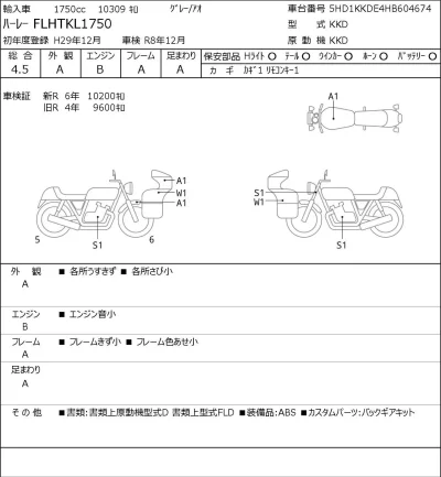 Harley-Davidson HARLEY FLHTKL1750 лот № 8576 оценка 4.5  с аукциона в Японии 0