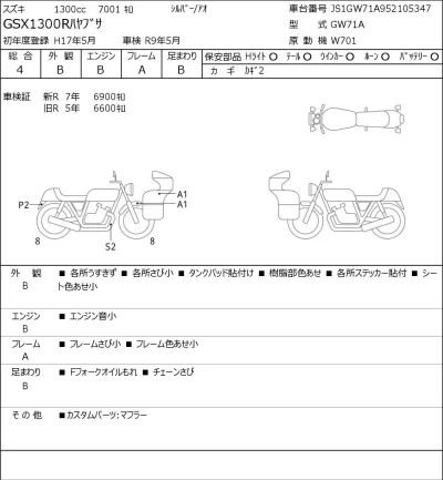Suzuki GSX1300R HAYABUSA лот № 7583 оценка 4  с аукциона в Японии 0