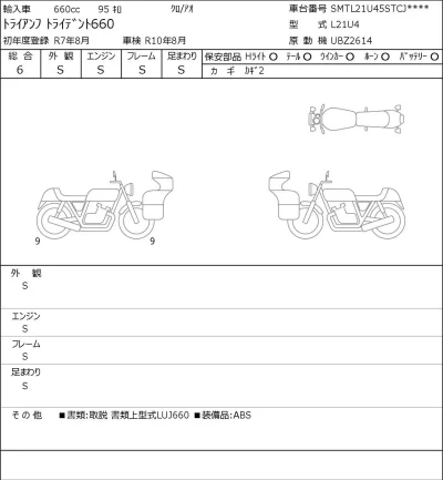 Triumph  TRIDENT 660 лот № 8583 оценка 6  с аукциона в Японии 0
