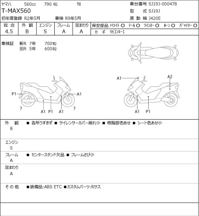 Yamaha T-MAX560 лот № 7601 оценка 4.5  с аукциона в Японии 0