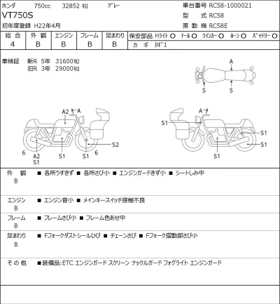 Honda VT750S лот № 7626 оценка 4  с аукциона в Японии 0