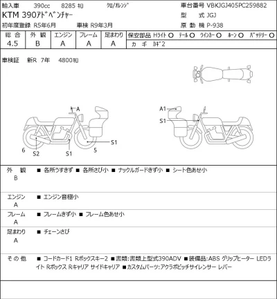 KTM  390 ADVENTURE лот № 5293 оценка 4.5  с аукциона в Японии 0