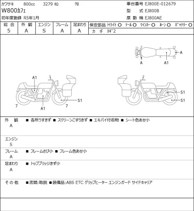 Kawasaki W800KAFE лот № 5454 оценка 5  с аукциона в Японии 0
