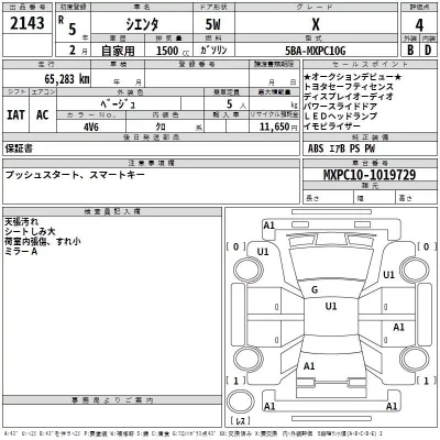 Toyota SIENTA  с аукциона в Японии