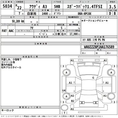 Audi A3  с аукциона в Японии