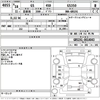 Lexus GS  с аукциона в Японии