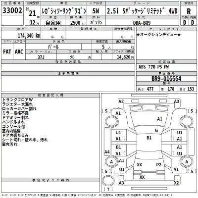 Subaru LEGACY  с аукциона в Японии