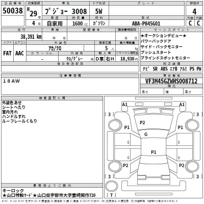 Peugeot 3008  с аукциона в Японии