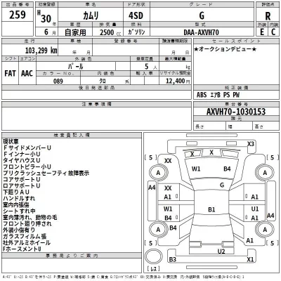 Toyota CAMRY  с аукциона в Японии