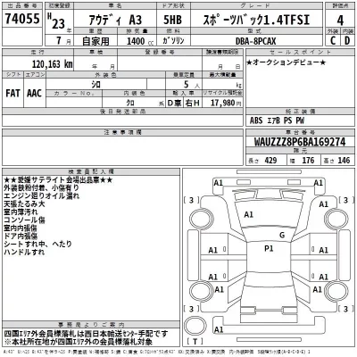 Audi A3  с аукциона в Японии