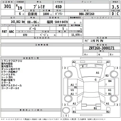 Toyota PREMIO  с аукциона в Японии