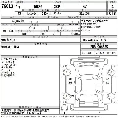 Toyota 86  с аукциона в Японии