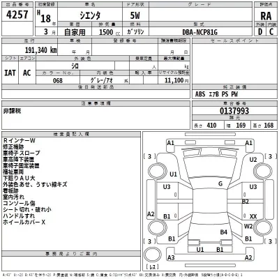Toyota SIENTA  с аукциона в Японии