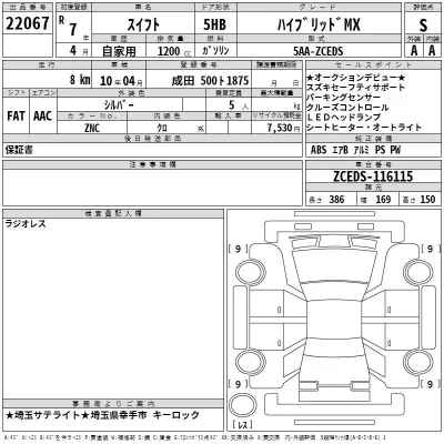 Suzuki SWIFT  с аукциона в Японии