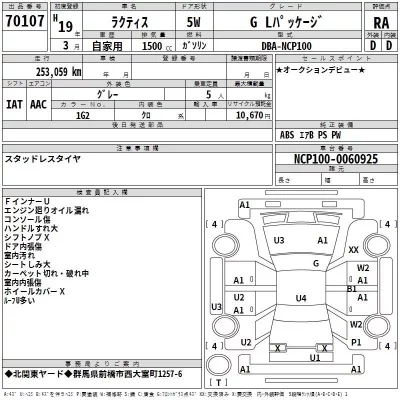 Toyota RACTIS  с аукциона в Японии