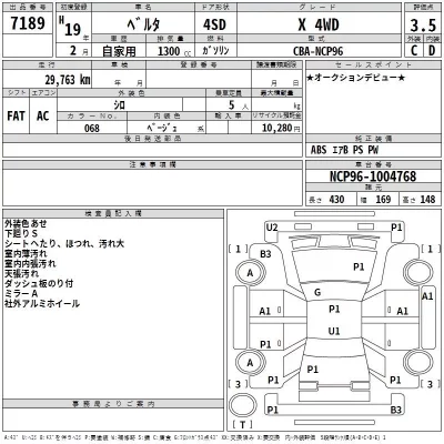 Toyota BELTA  с аукциона в Японии