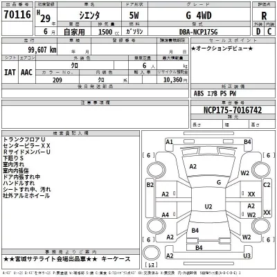 Toyota SIENTA  с аукциона в Японии