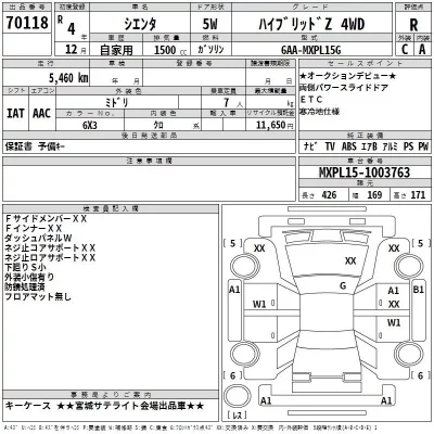 Toyota SIENTA  с аукциона в Японии