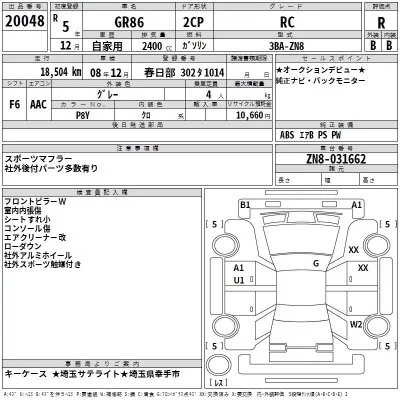 Toyota 86  с аукциона в Японии