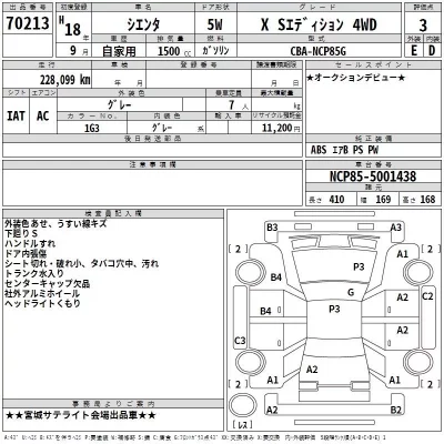Toyota SIENTA  с аукциона в Японии