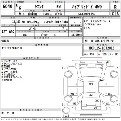Toyota SIENTA  с аукциона в Японии