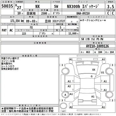 Lexus NX  с аукциона в Японии