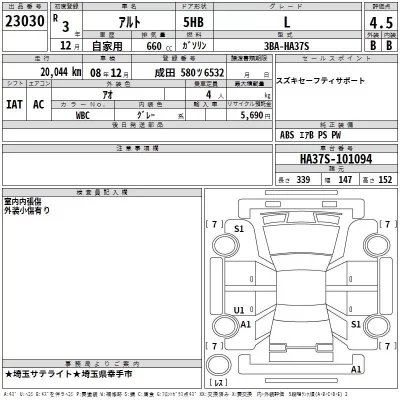 Suzuki ALTO  с аукциона в Японии