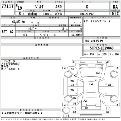Toyota BELTA  с аукциона в Японии