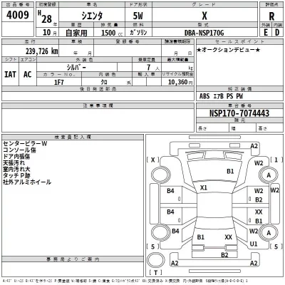 Toyota SIENTA  с аукциона в Японии