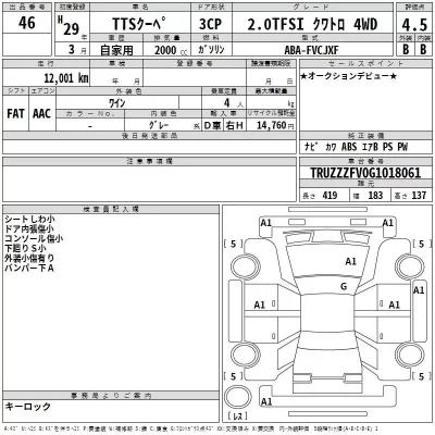 Audi TT  с аукциона в Японии