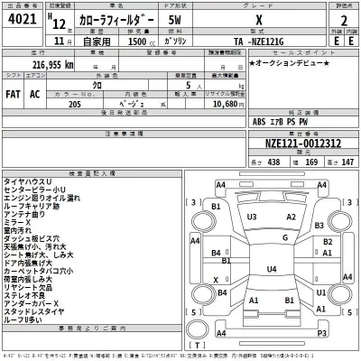 Toyota COROLLA FIELDER  с аукциона в Японии