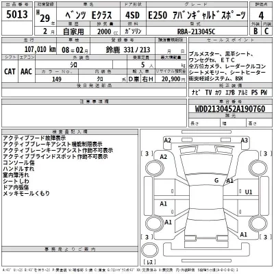 Mercedes-Benz E CLASS  с аукциона в Японии