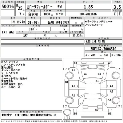Toyota COROLLA FIELDER  с аукциона в Японии