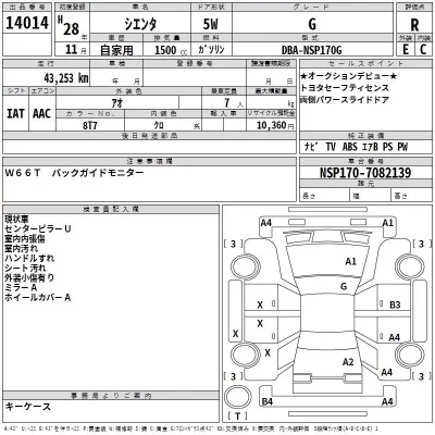 Toyota SIENTA  с аукциона в Японии