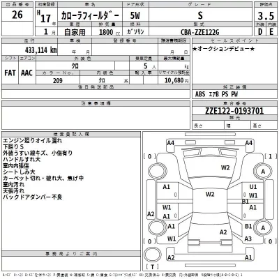 Toyota COROLLA FIELDER  с аукциона в Японии
