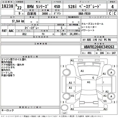 BMW 5-Series  с аукциона в Японии